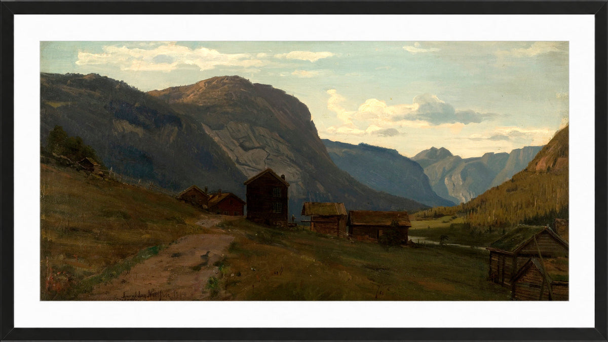 Amaldus Nielsen Print, Fra Langgeir, Setesdal (1864) in a black frame