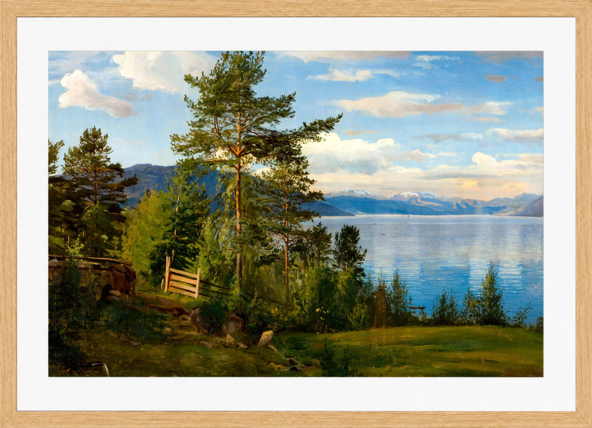 Amaldus Nielsen Print, Fra Ænes, Kvinnherred (1864) in a light oak frame