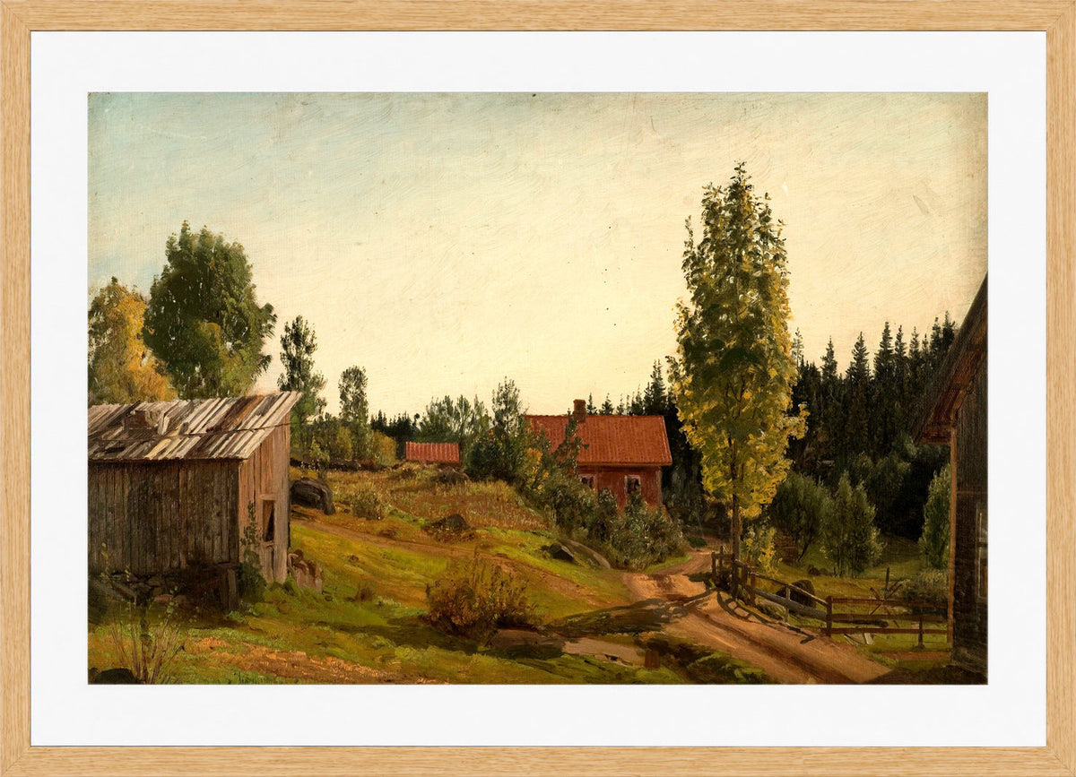 Amaldus Nielsen Print, Fra Oklungen, Porsgrund (1889) in a light oak frame