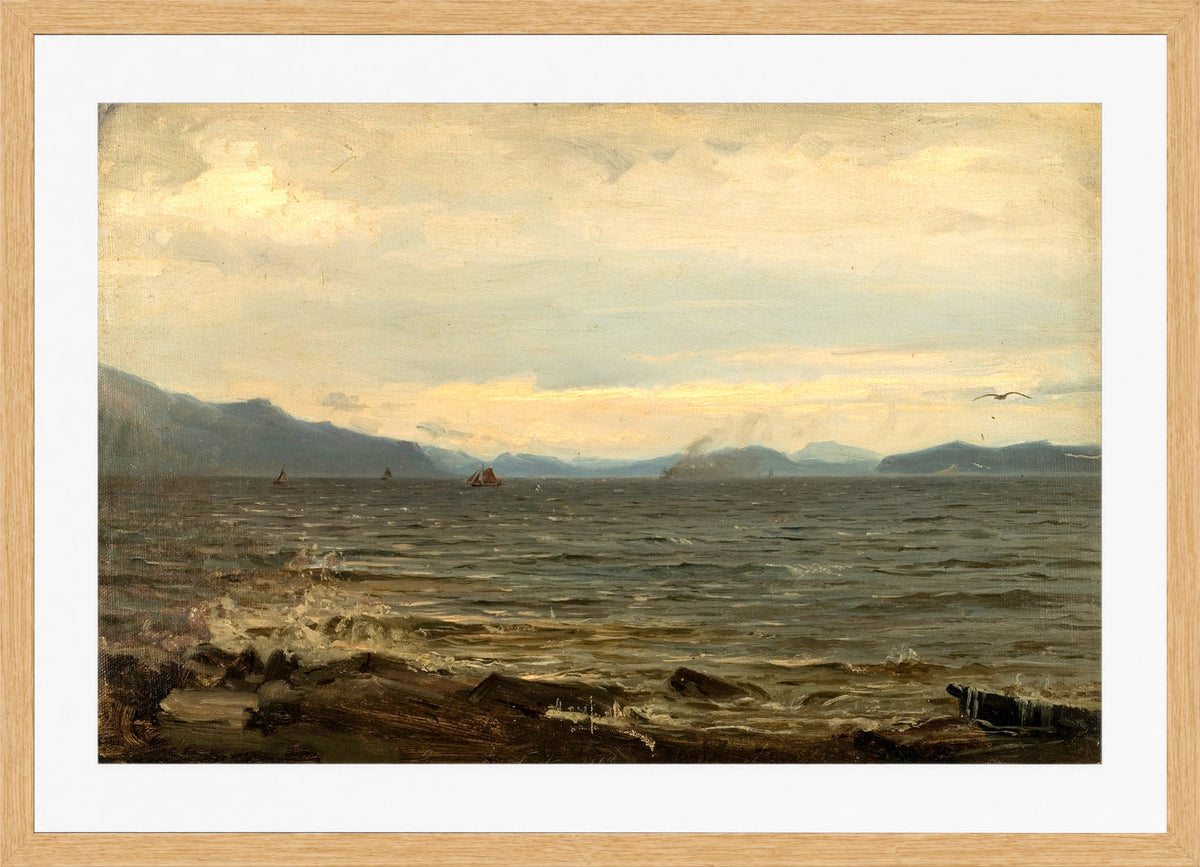 Amaldus Nielsen Print, Gråvær, Bømmelen (1863) in a light oak frame