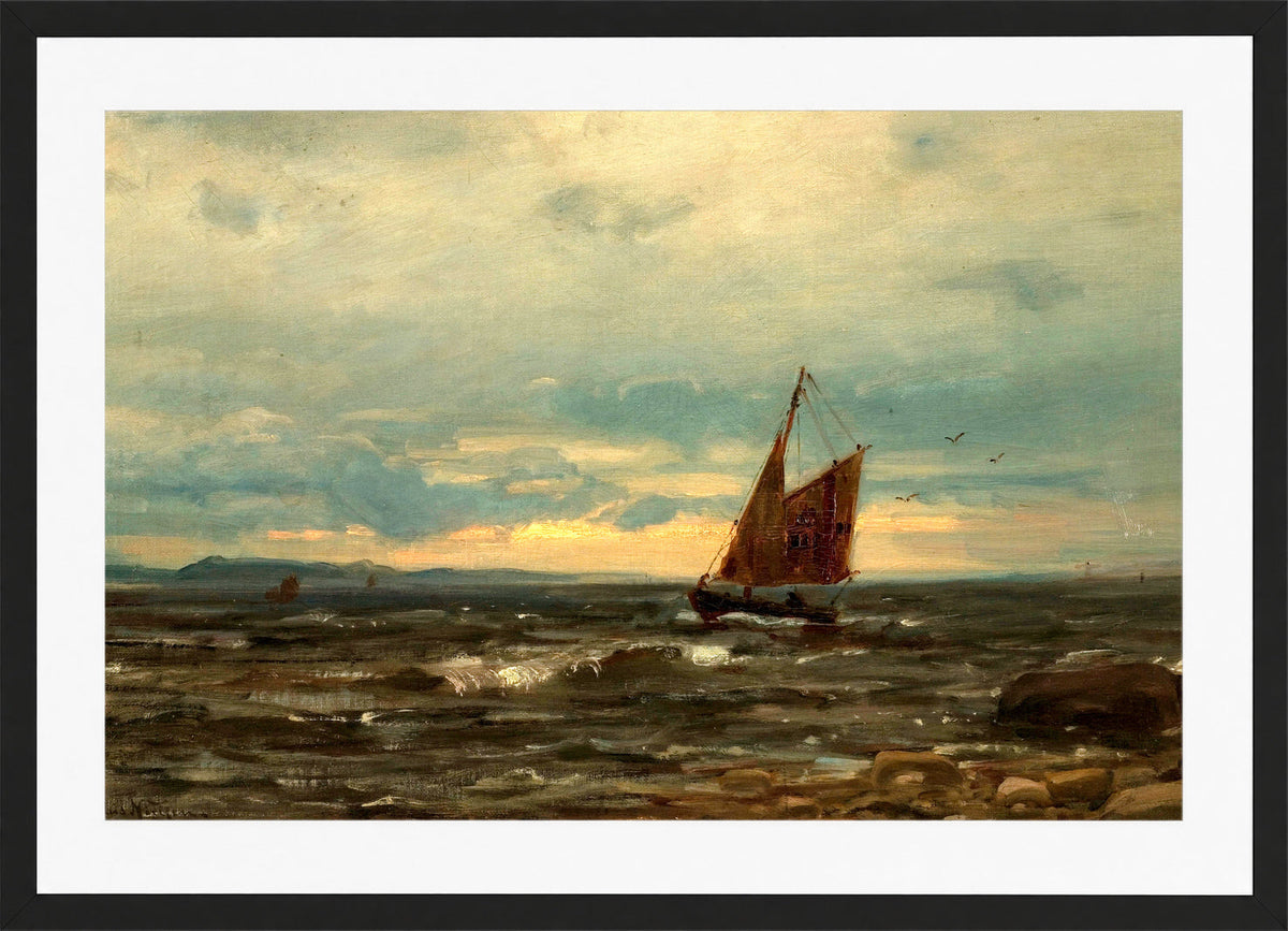 Amaldus Nielsen Print, Losskøyte (1898) in a black frame