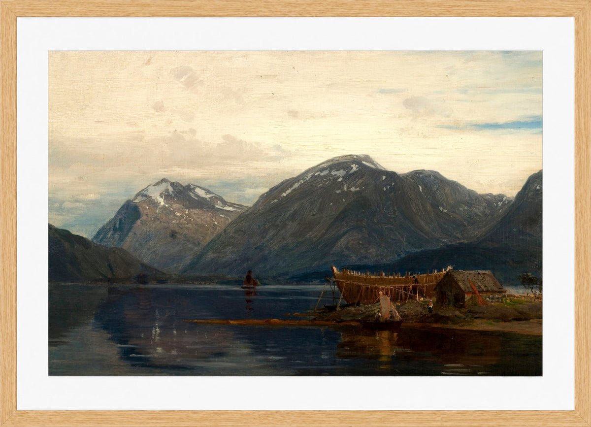Amaldus Nielsen Print, Ølve, Hardanger (1873) in a light oak frame