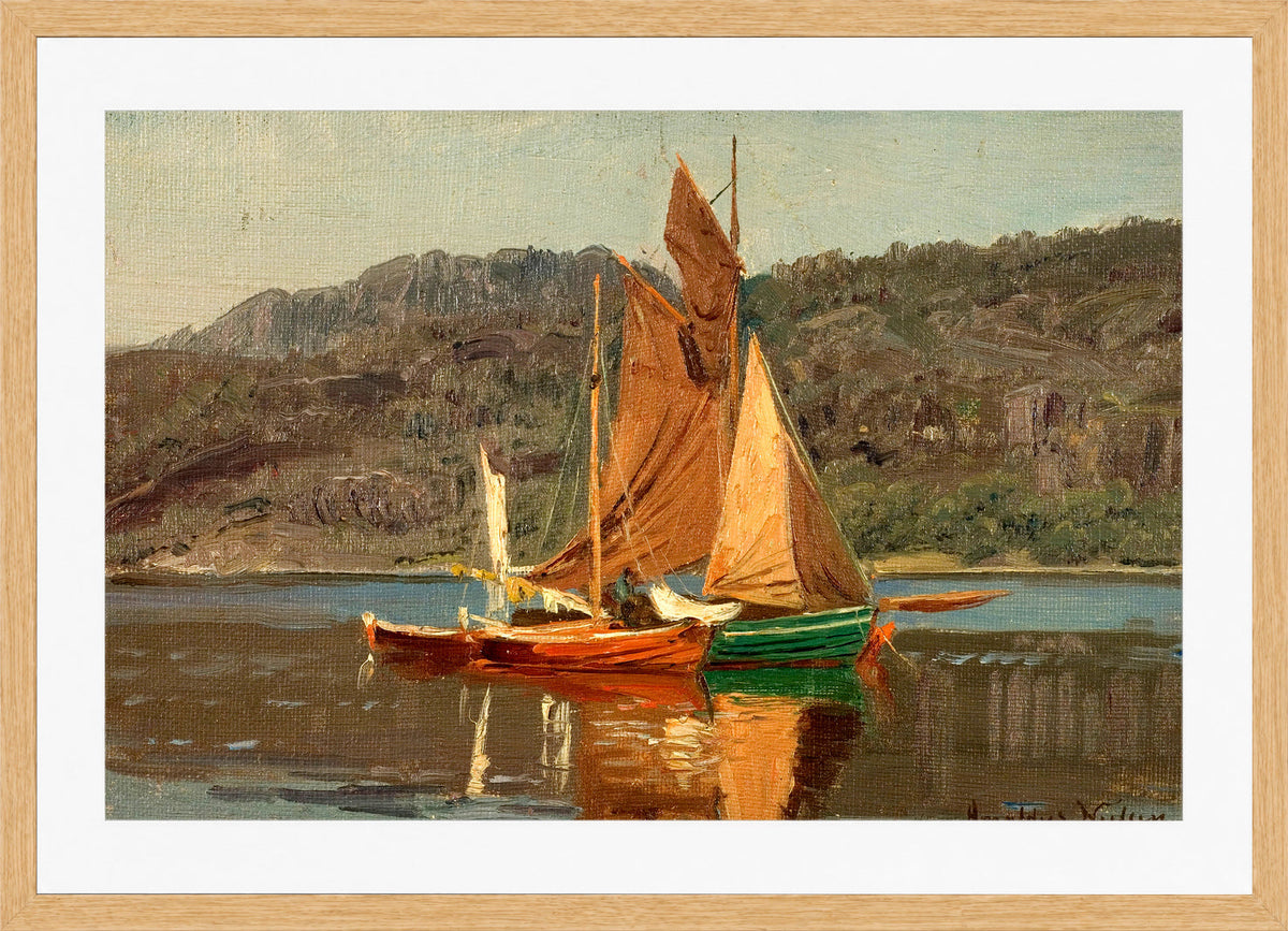 Amaldus Nielsen Print, Notlag, Terøen (1897) in a light oak frame