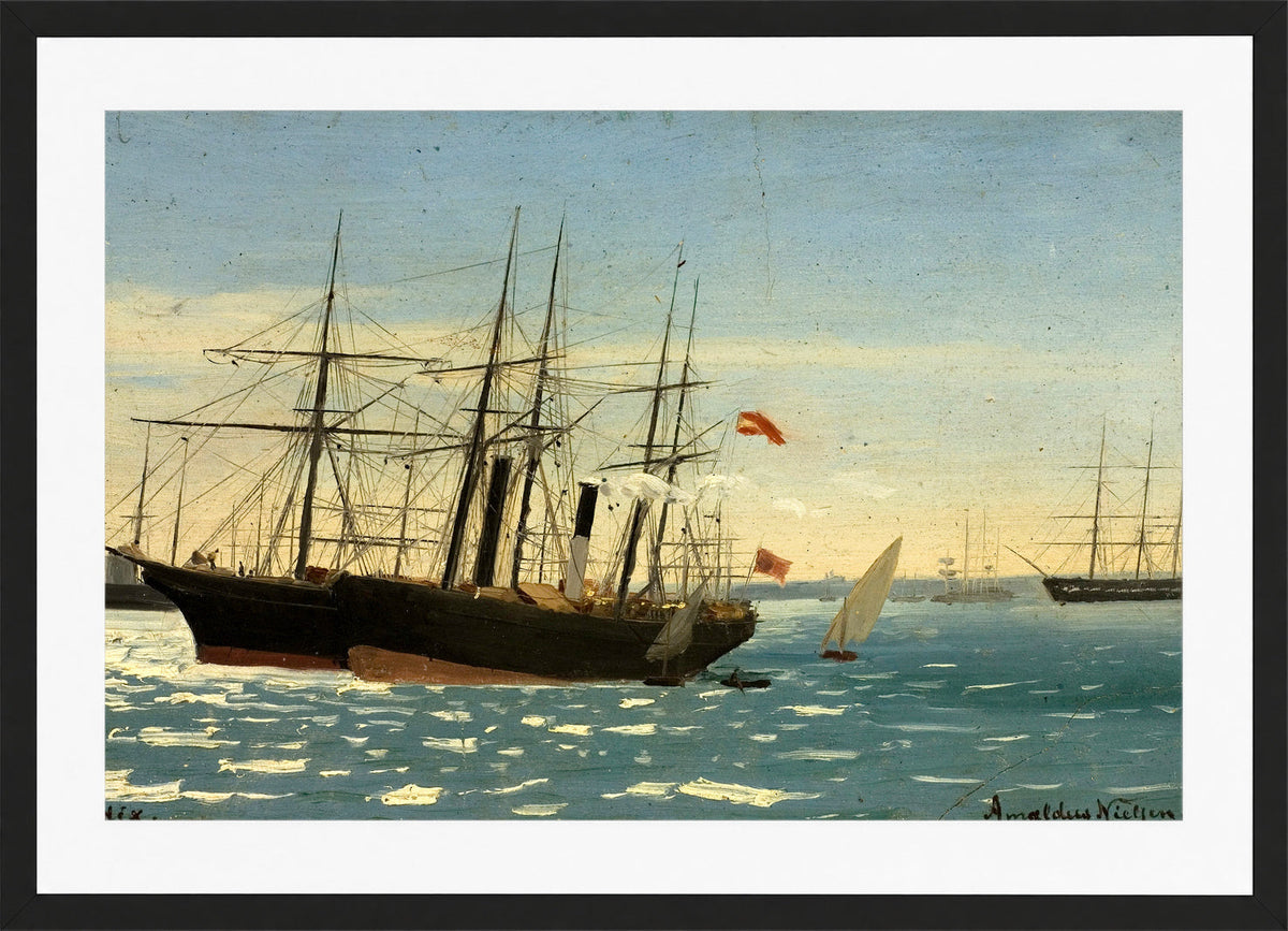 Amaldus Nielsen Print, På reden, Cadix (1860) in a black frame
