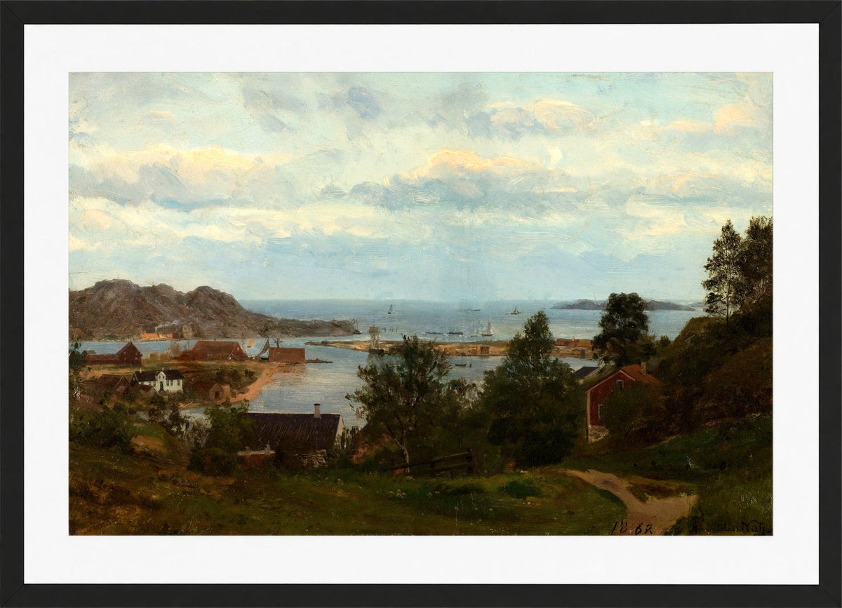 Amaldus Nielsen Print, Parti fra Mandal, Oxevolden (1862) in a black frame