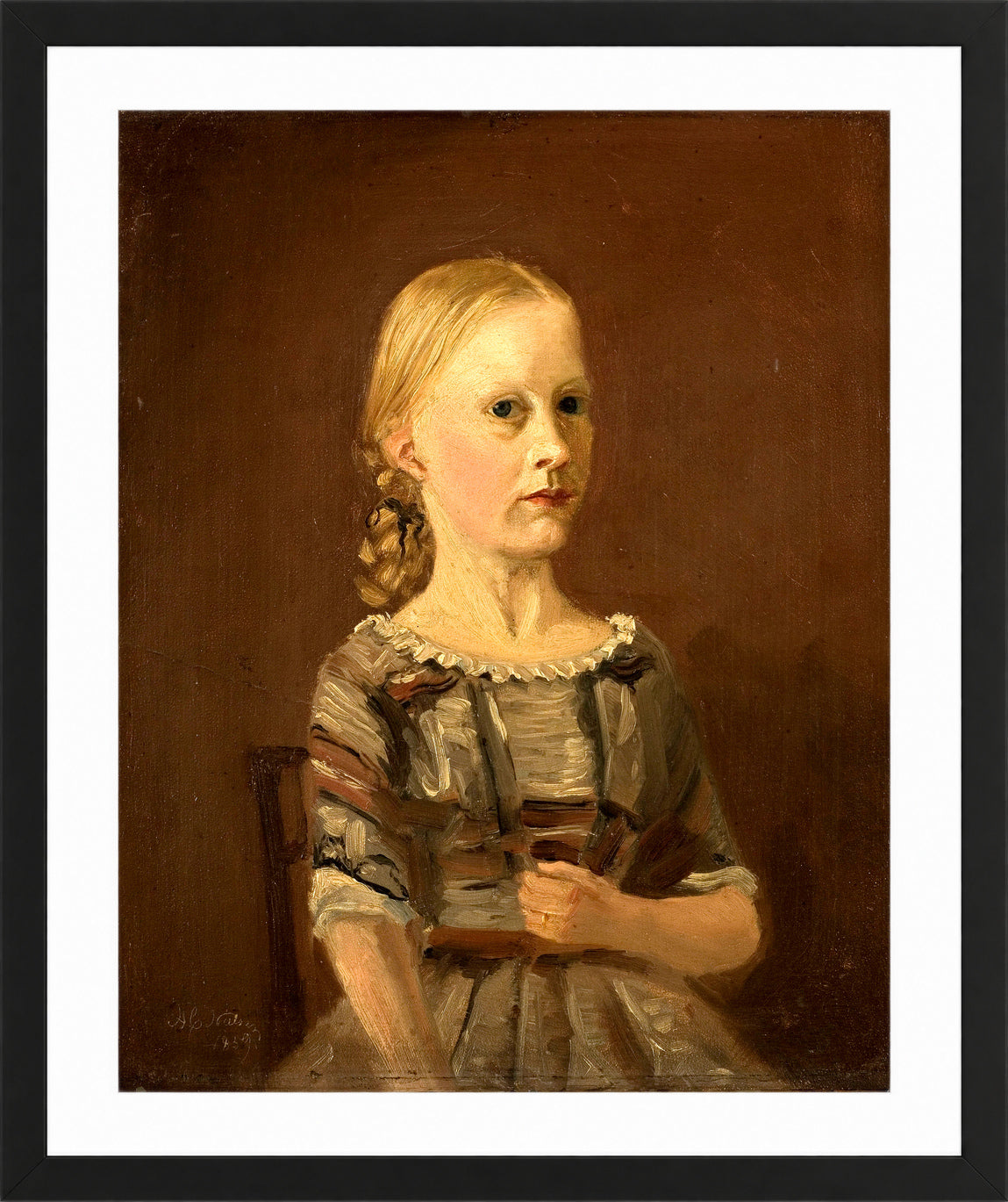 Amaldus Nielsen Print, Portrett av kunstnerens kusine fru Caterine Kamstrup (12 år) (1859) in a black frame