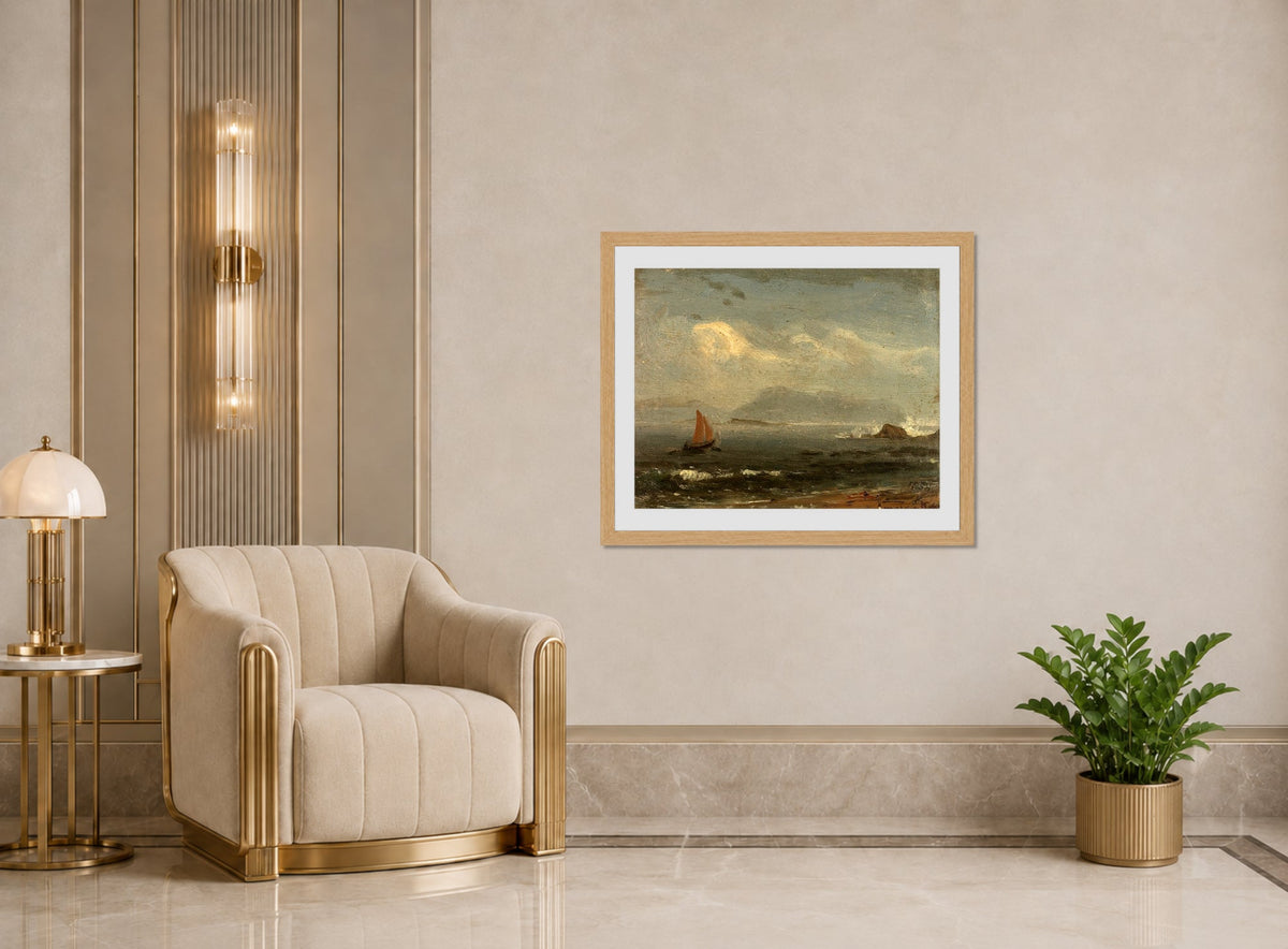 Amaldus Nielsen Print, Regnstemning displayed in an Art Deco interior
