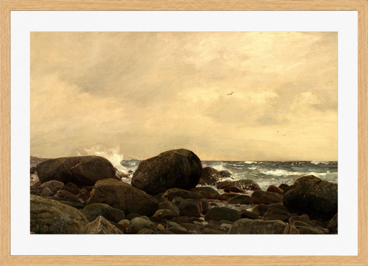 Amaldus Nielsen Print, Regnstemning,Jæren (1894) in a light oak frame