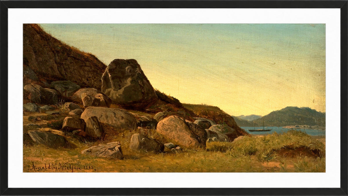 Amaldus Nielsen Print, Sørlandsk landskap (1868) in a black frame