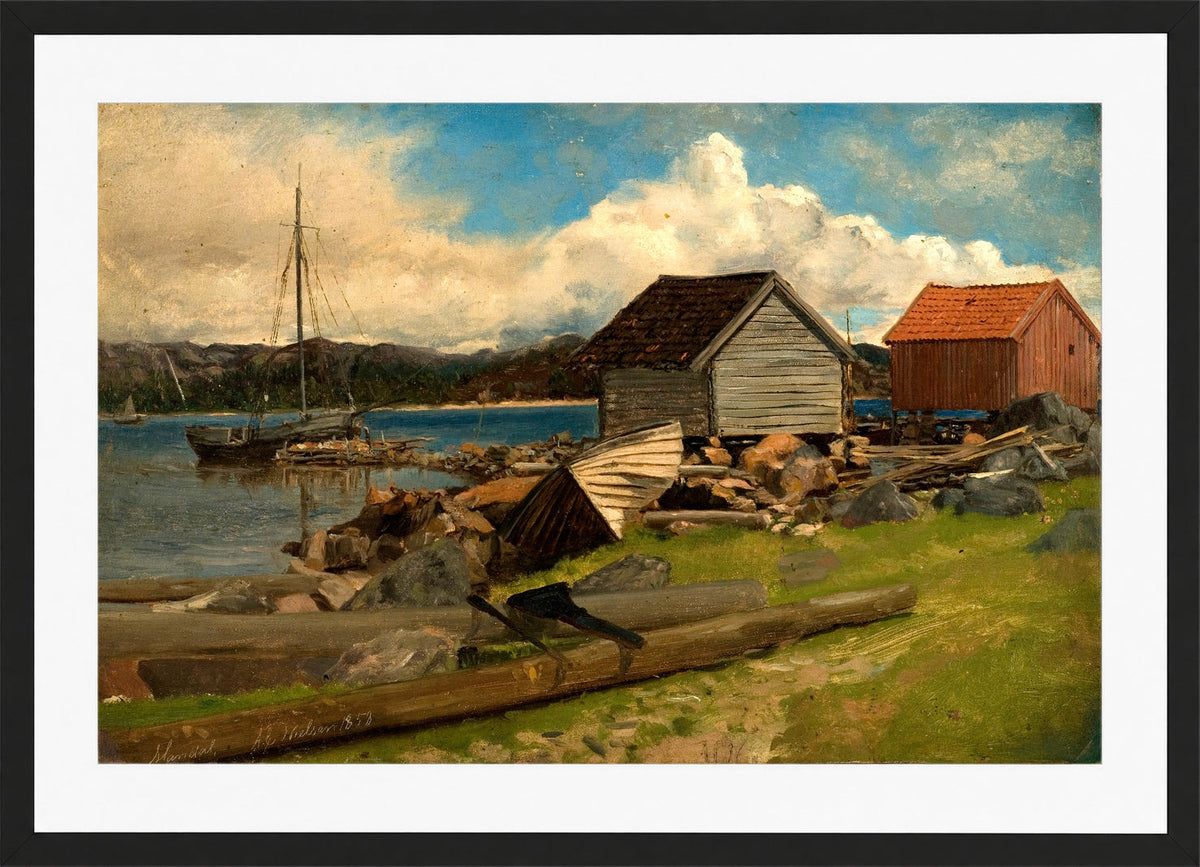 Amaldus Nielsen Print, Saanum, Mandal (1858) in a black frame