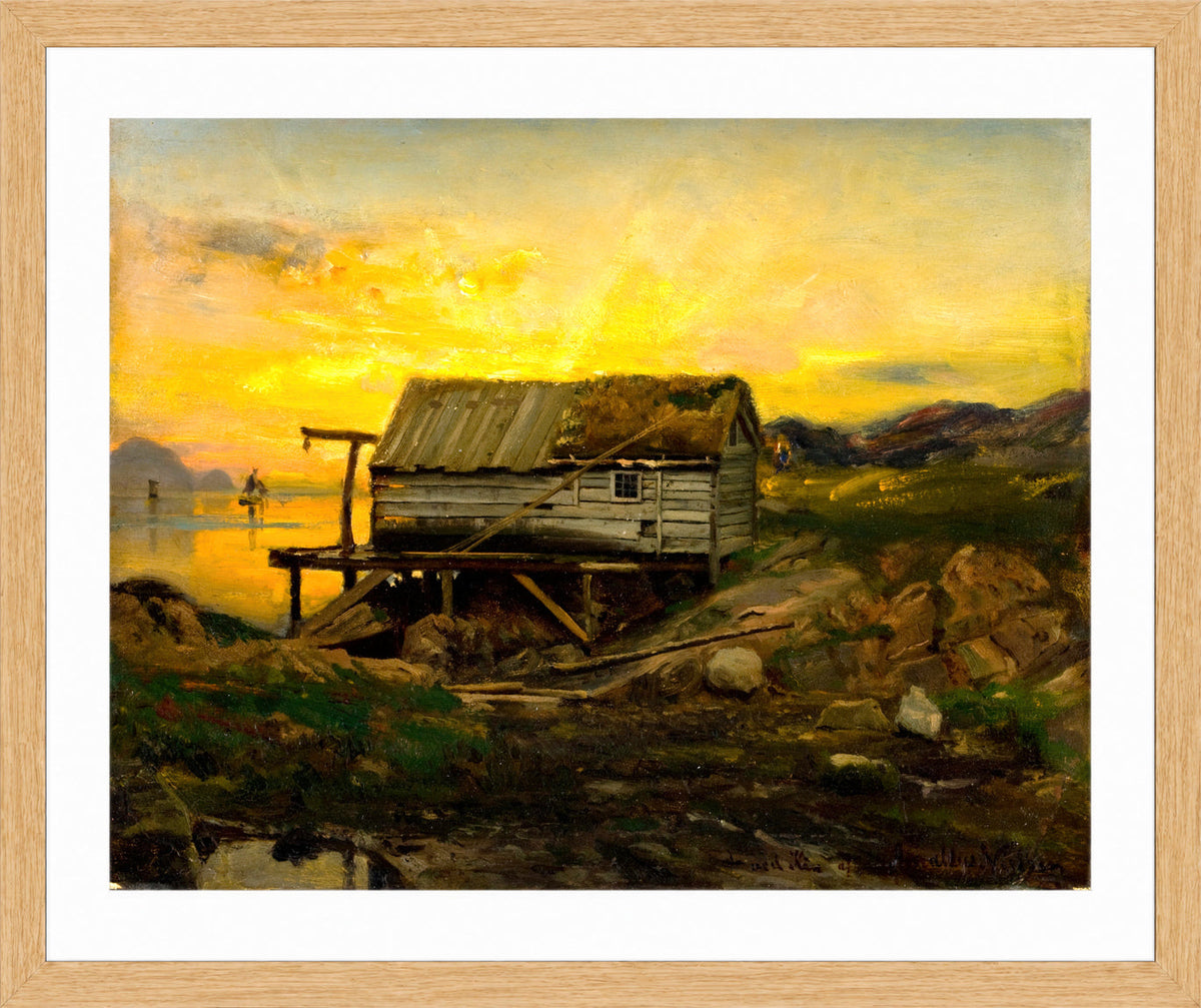 Amaldus Nielsen Print, Salterier, Kinn (1860) in a light oak frame