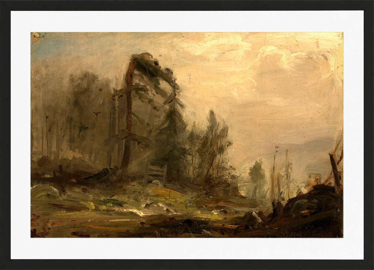 Amaldus Nielsen Print, Skogparti i tåke (1869) in a black frame