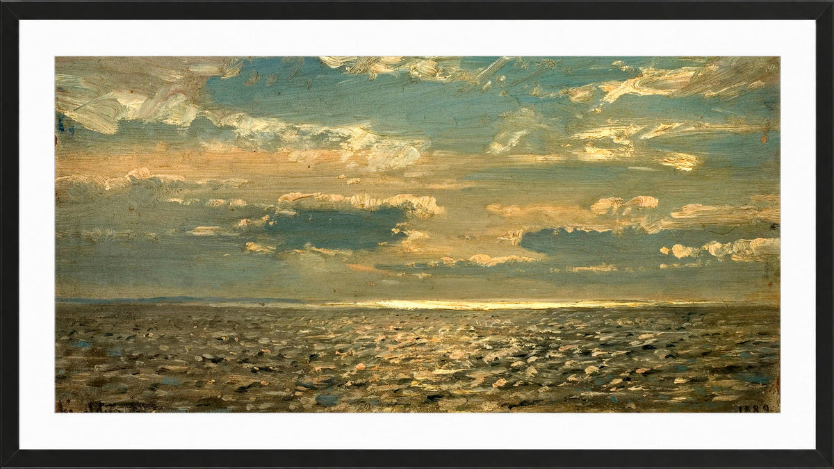 Amaldus Nielsen Print, Skyet vær (1889) in a black frame