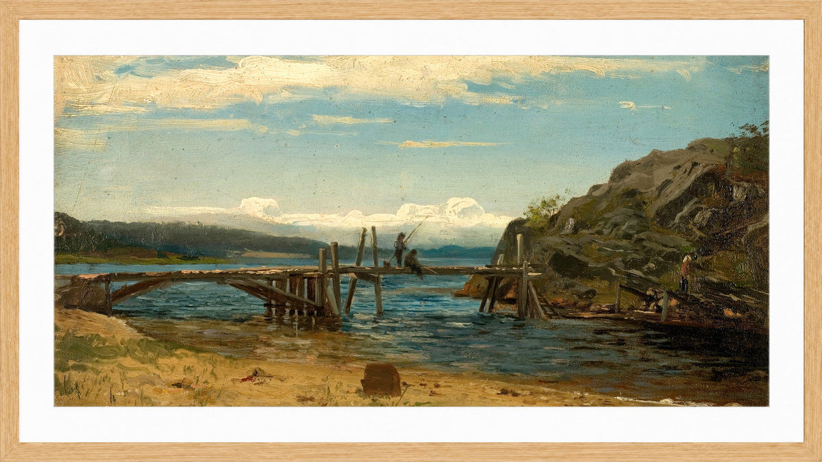 Amaldus Nielsen Print, Smalsund, Mandal (1858) in a light oak frame