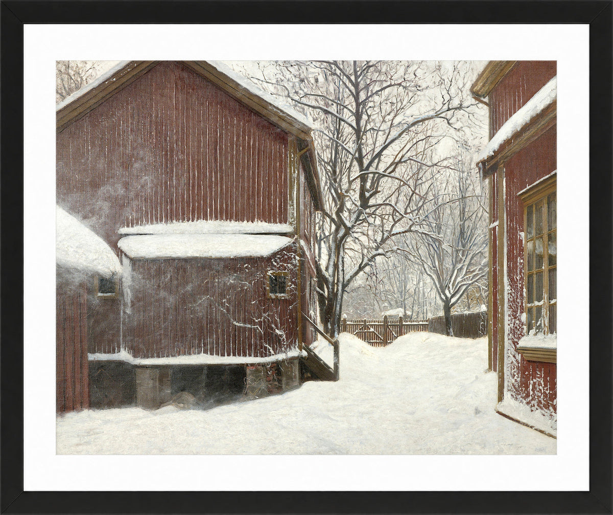 Amaldus Nielsen Print, Snefokk i Majorstuveien 8 in a black frame