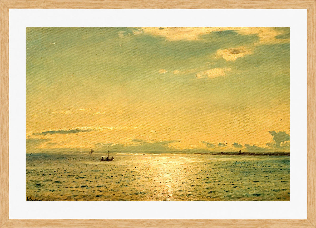 Amaldus Nielsen Print, Solskinnsstemning, Hvaler (1889) in a light oak frame
