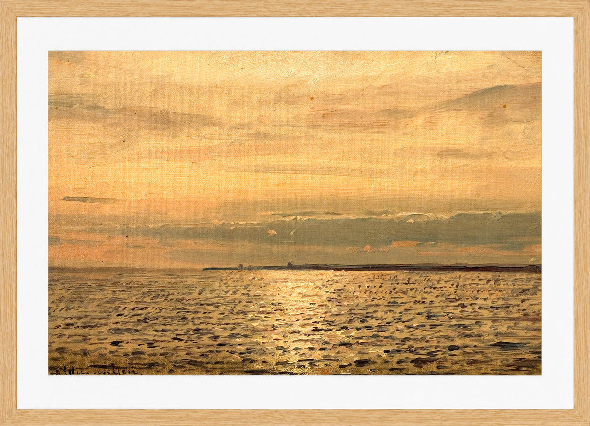 Amaldus Nielsen Print, Solspeil, Hvaler (1890) in a light oak frame