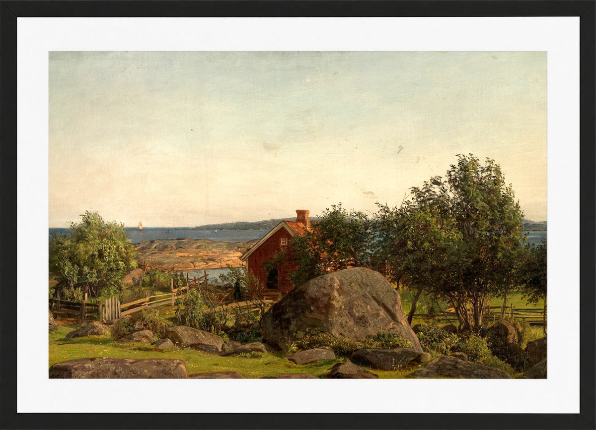 Amaldus Nielsen Print, Sommeraften i skjærgården (1898) in a black frame