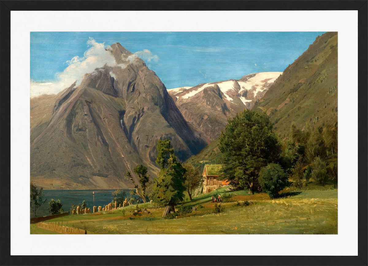 Amaldus Nielsen Print, Sommerdag, Balestrand in a black frame