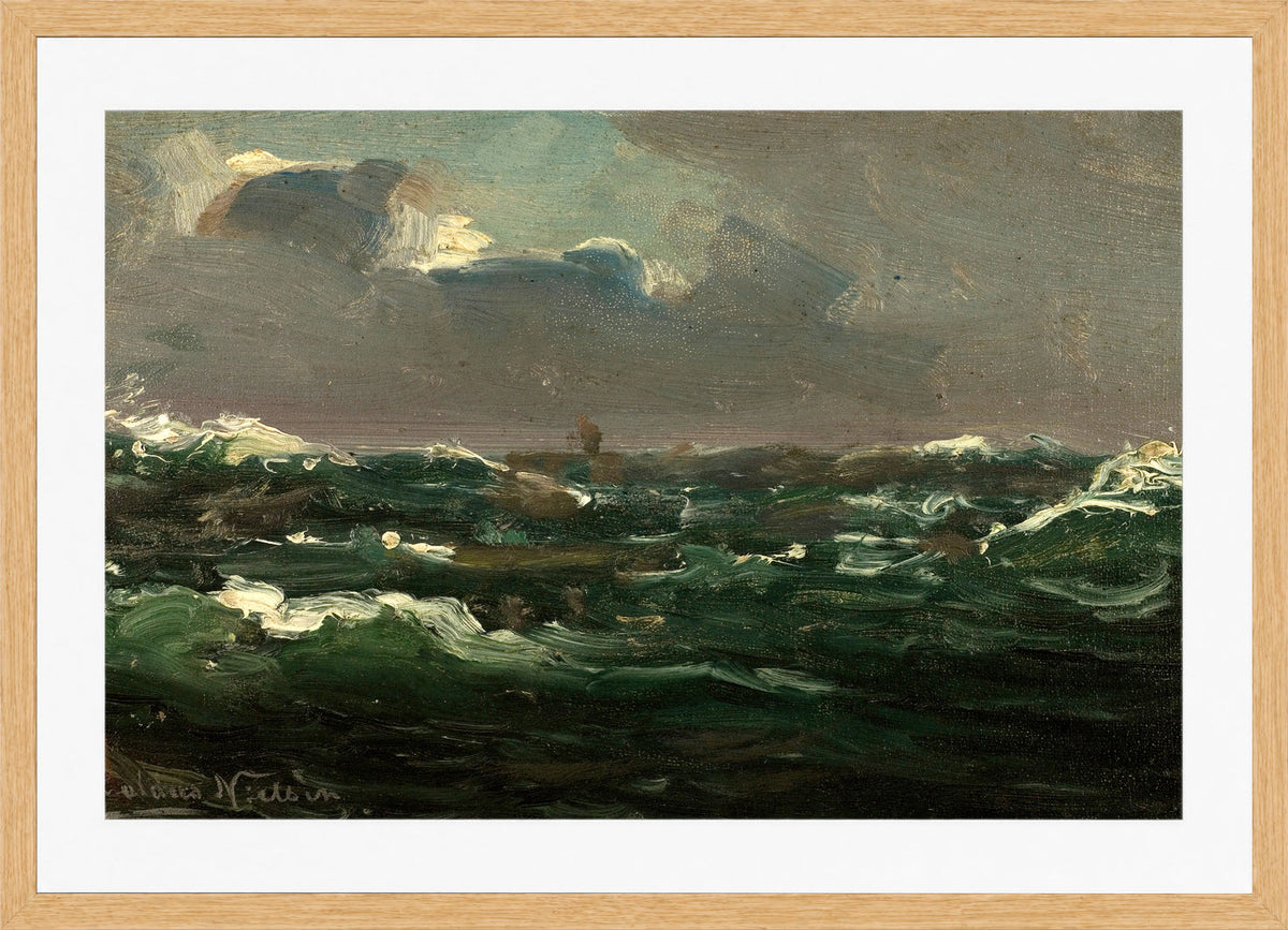 Amaldus Nielsen Print, Spanskesjøen (1860) in a light oak frame