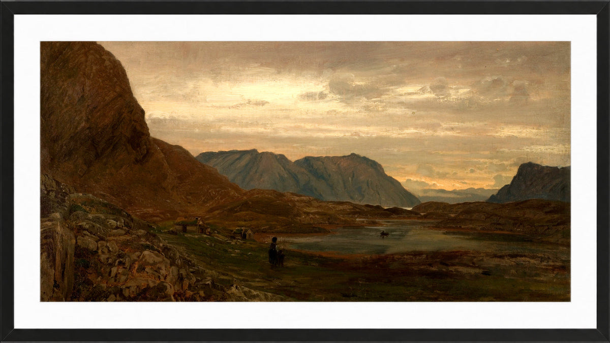 Amaldus Nielsen Print, Stavenes, Søndfjord (1866) in a black frame