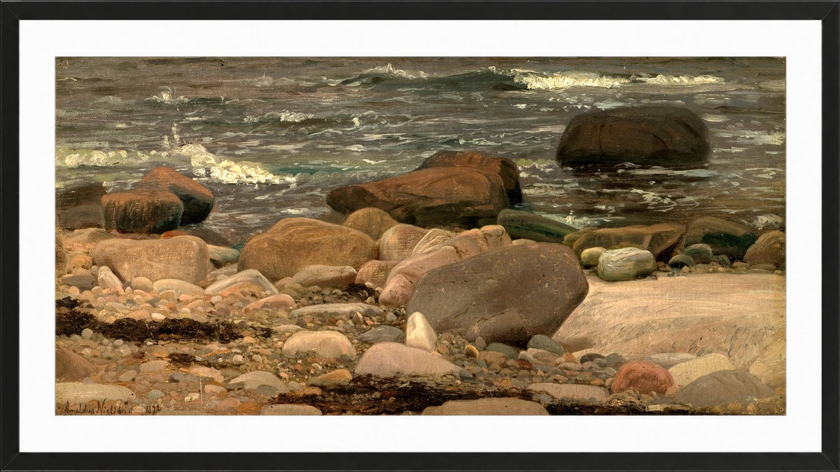 Amaldus Nielsen Print, Stenstudie, Hvaler (1872) in a black frame