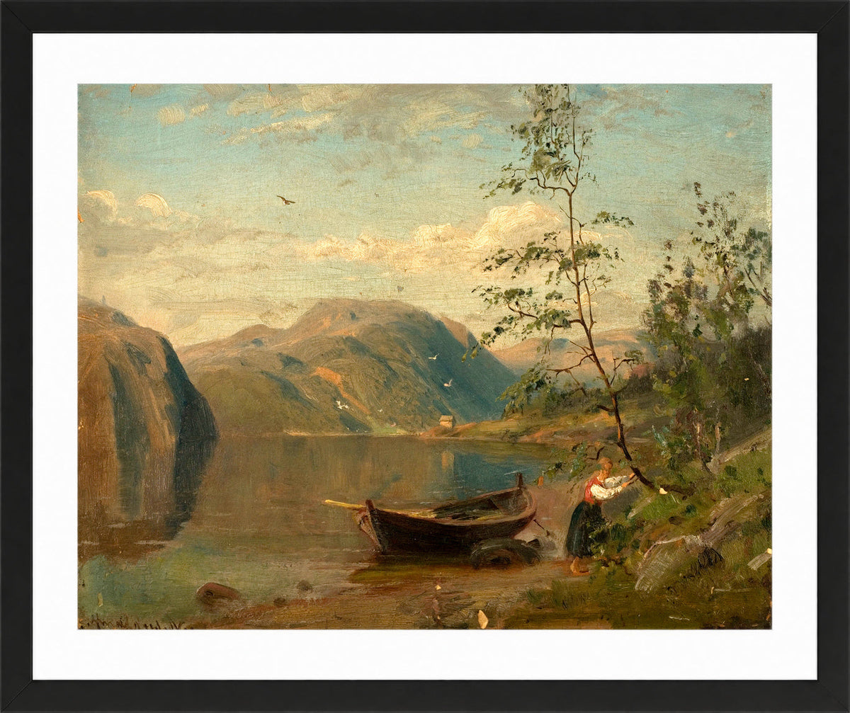 Amaldus Nielsen Print, Strandparti, Hardanger (1870) in a black frame