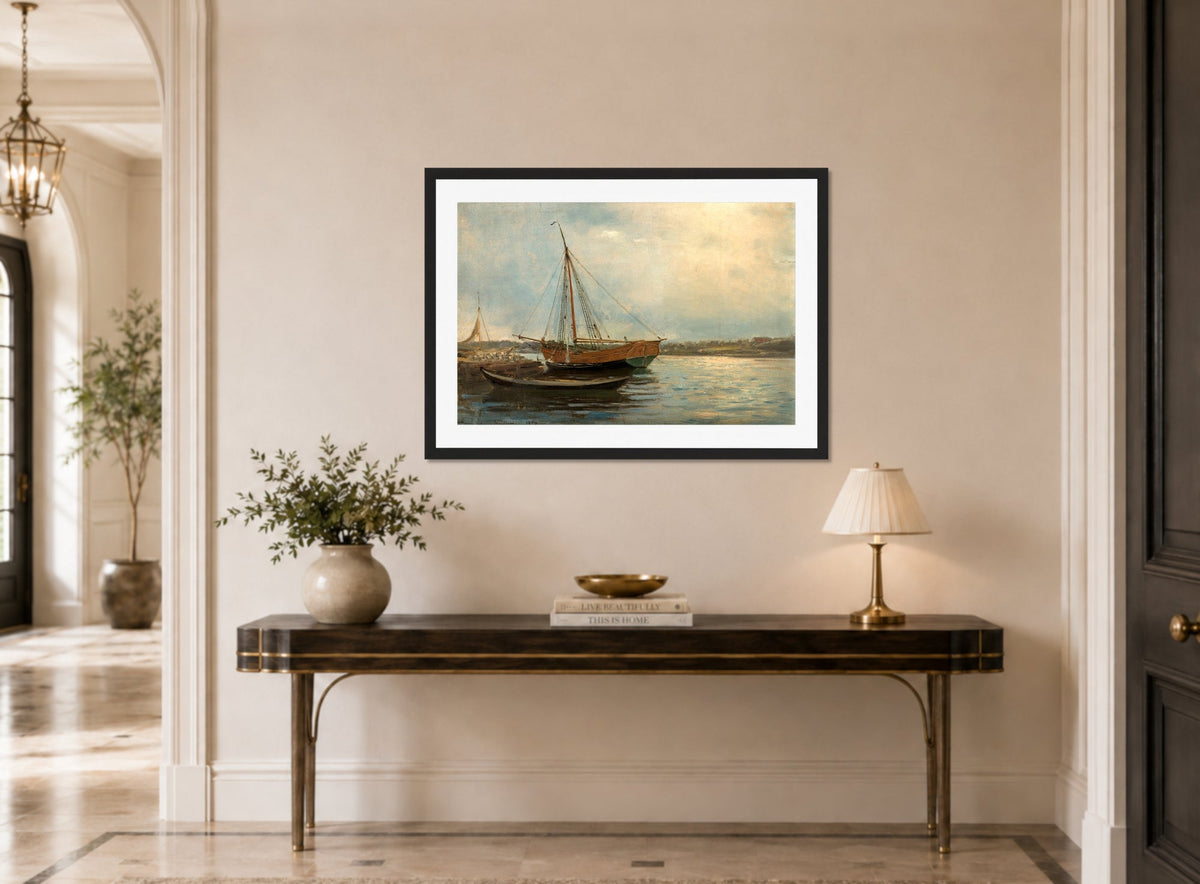 Amaldus Nielsen Print, Studie (1858) displayed above a console table