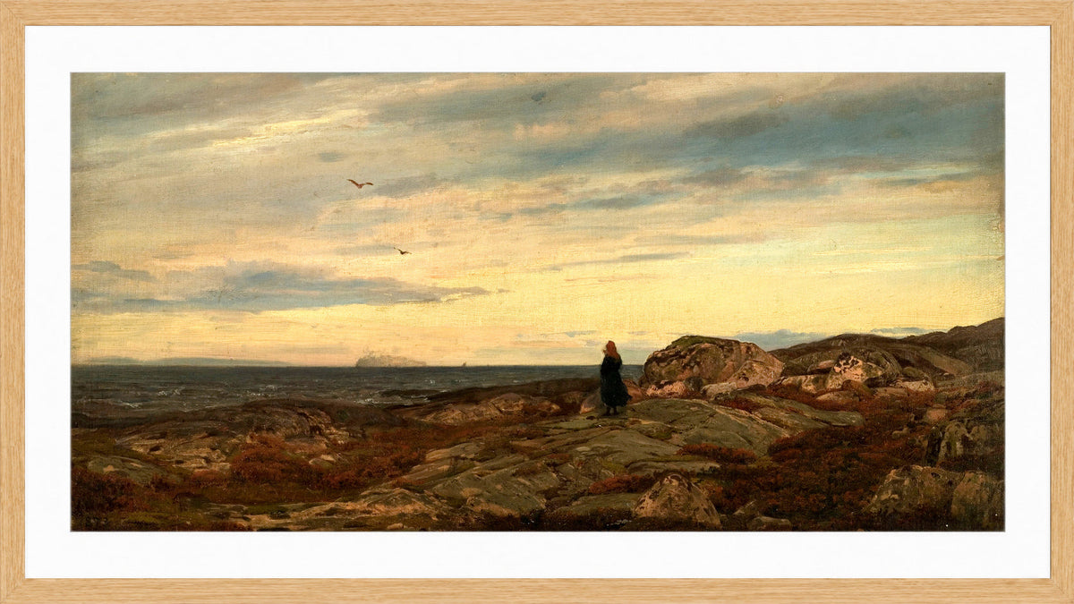 Amaldus Nielsen Print, Syd-syd-vest, Hvaler (1873) in a light oak frame