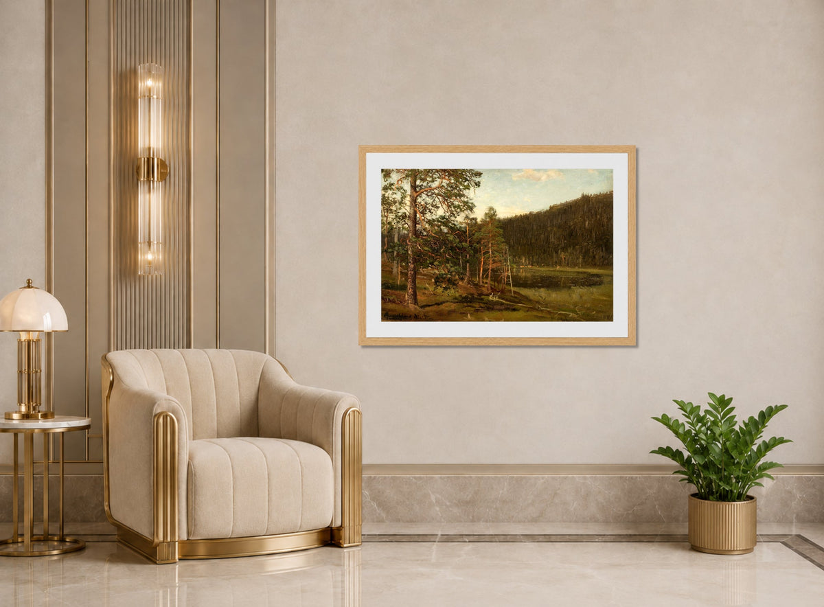Amaldus Nielsen Print, Tjern, Levanger (1871) displayed in an Art Deco interior