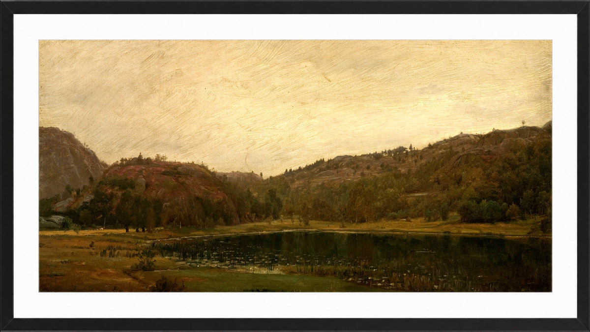 Amaldus Nielsen Print, Tjern ved Rølland, Mandal (1873) in a black frame