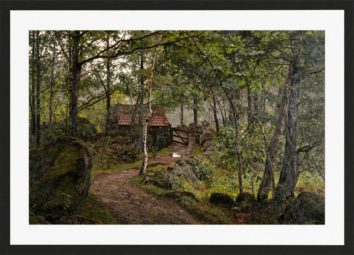 Amaldus Nielsen Print, Under trærne, Hoven ved Mandal (1908) in a black frame