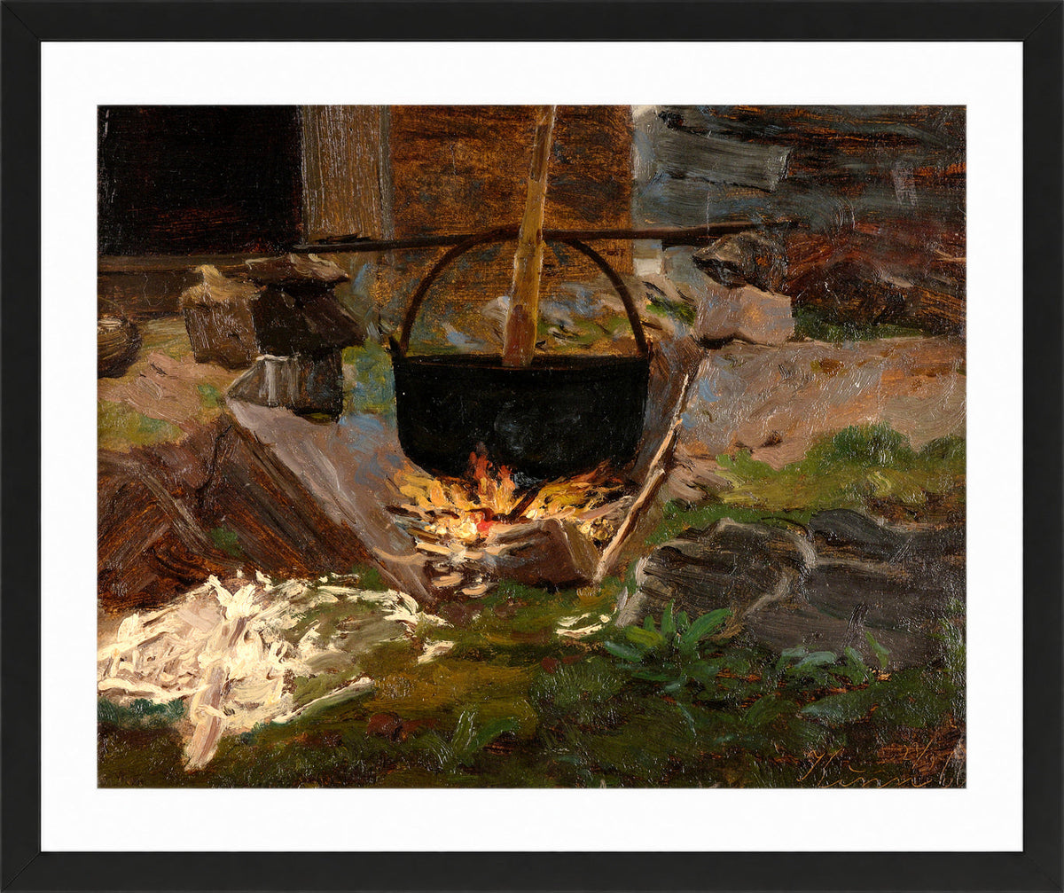 Amaldus Nielsen Print, Vaskegryte (1860) in a black frame