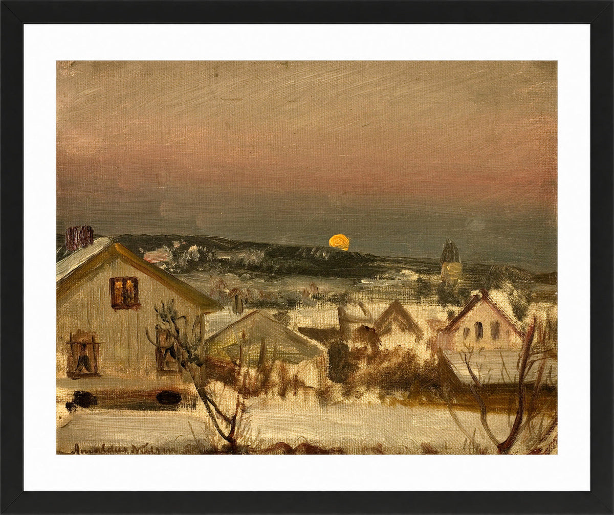Amaldus Nielsen Print, Vinteraften fra ateliervinduet (1875) in a black frame