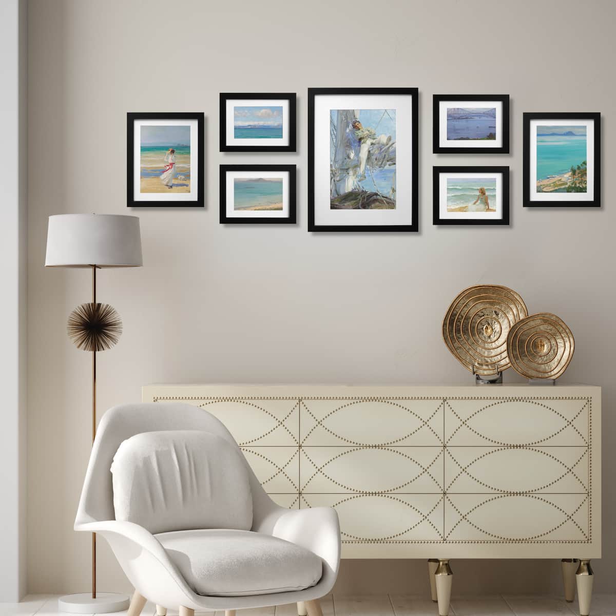 Living Room Classic Art Gallery Wall Set of 7 Framed Prints