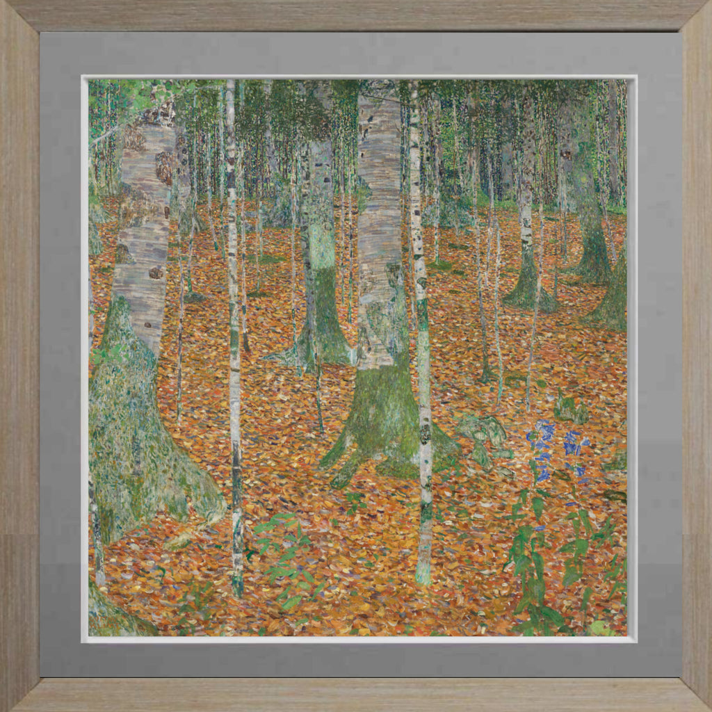 Gustav Klimt, Birch Forest Taupe Frame with grey mount