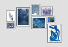 Living Room Classic Art Gallery Wall Set of 8 Cool Blue Framed Prints