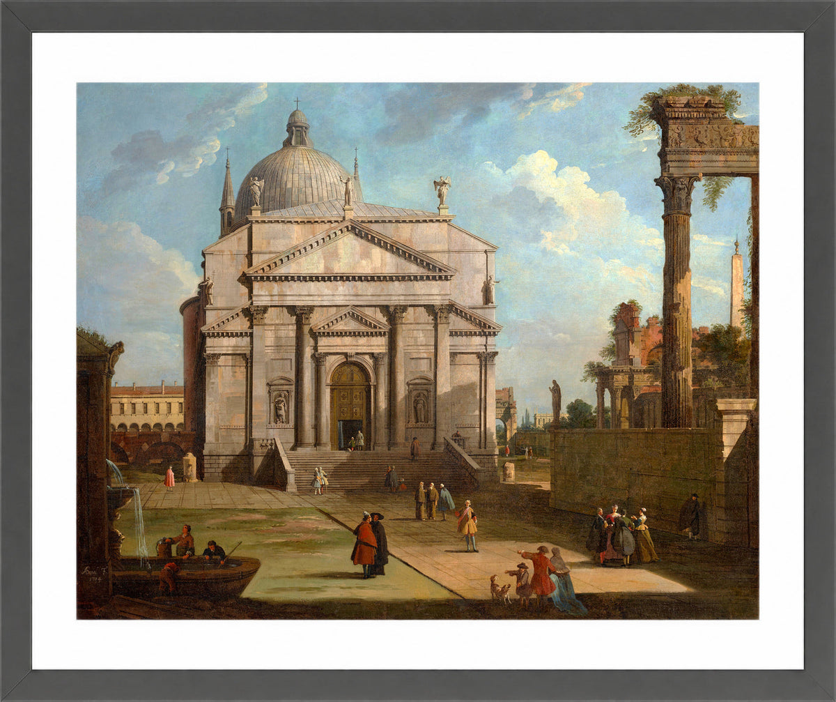 Canaletto Print, A capriccio with the church of the Redentore (1744) — dark grey frame