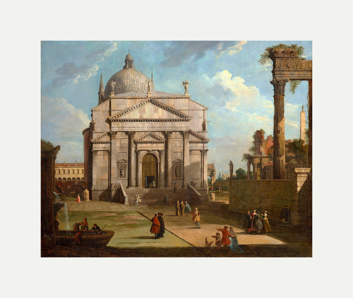 Canaletto Print, A capriccio with the church of the Redentore (1744) — rolled canvas