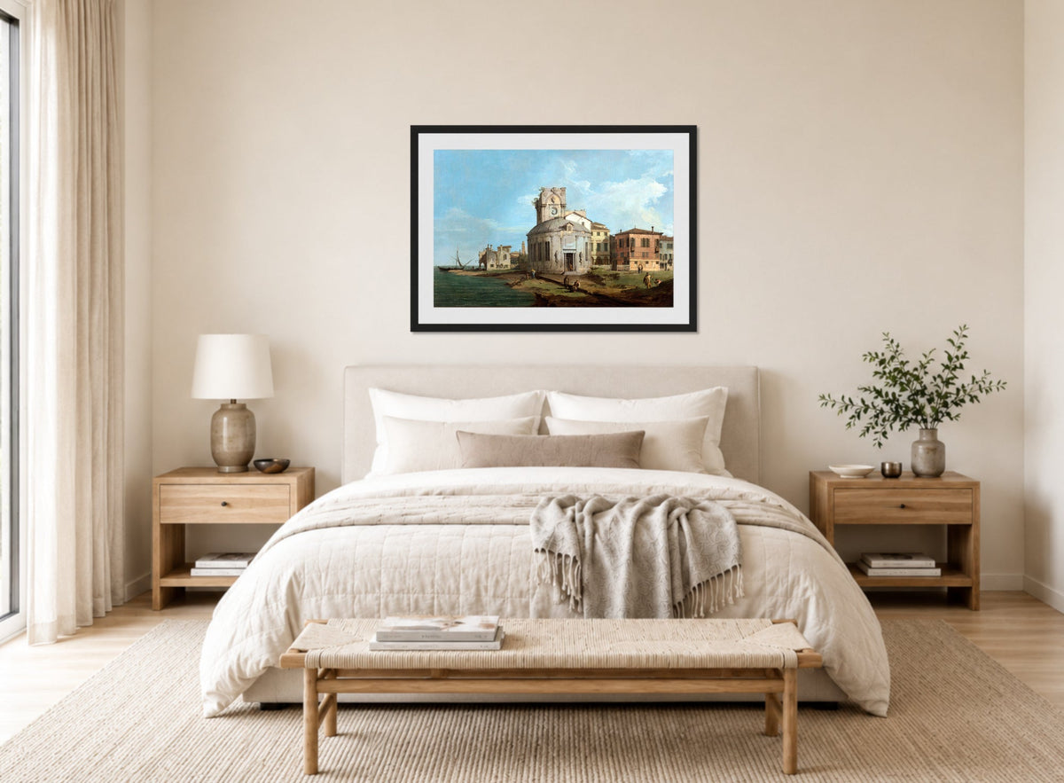 Canaletto Print, A Venetian Capriccio with an oval church by the Lagoon — bedroom