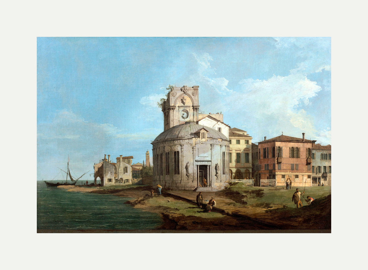 Canaletto Print, A Venetian Capriccio with an oval church by the Lagoon — rolled canvas