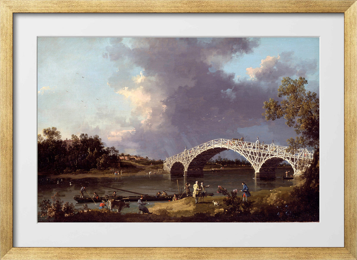Canaletto Print, A View of Walton Bridge — gold frame