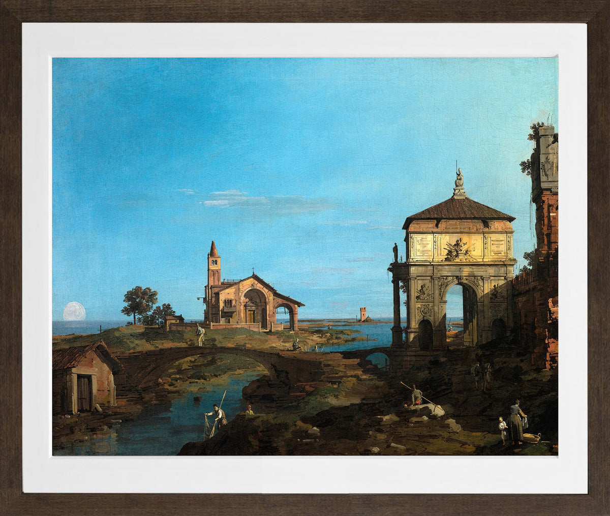 Canaletto Print, An Island in the Lagoon with a Gateway and a Church (1743–44) — brown frame