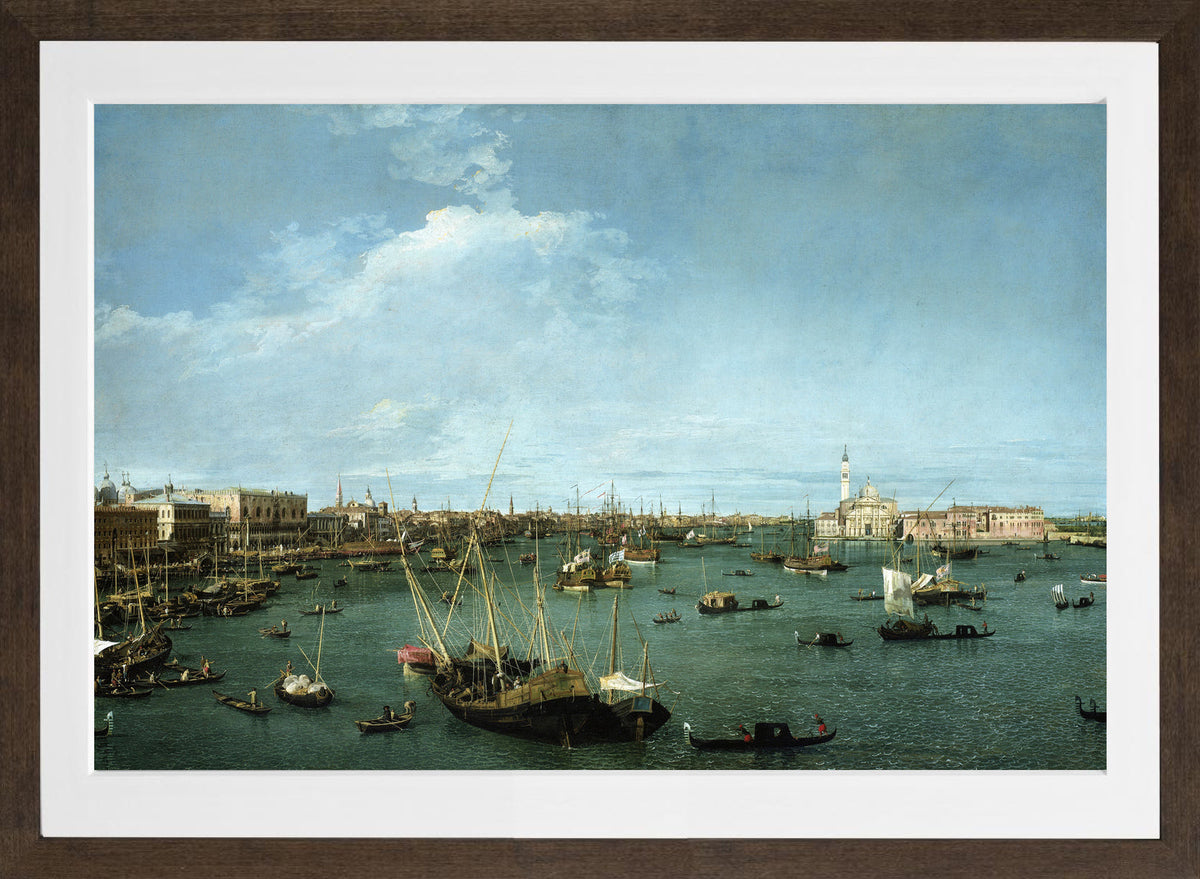 Canaletto Print, Bacino di San Marco, Venice (circa 1738) — brown frame