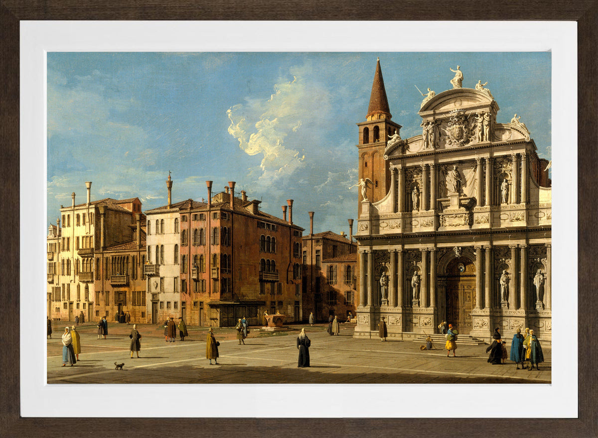 Canaletto Print, Campo Santa Maria Zobenigo, Venice (1730s) — brown frame