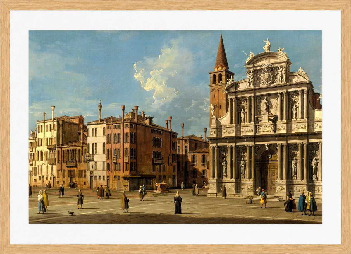 Canaletto Print, Campo Santa Maria Zobenigo, Venice (1730s) — oak frame