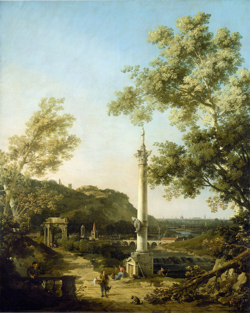 Canaletto Print, English Landscape Capriccio with a Column (c. 1754) — unframed