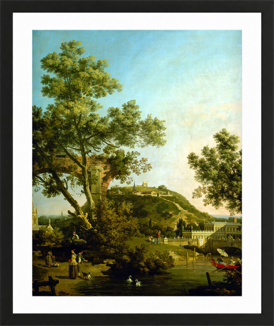 Canaletto Print, English Landscape Capriccio with a Palace (c. 1754) — black frame