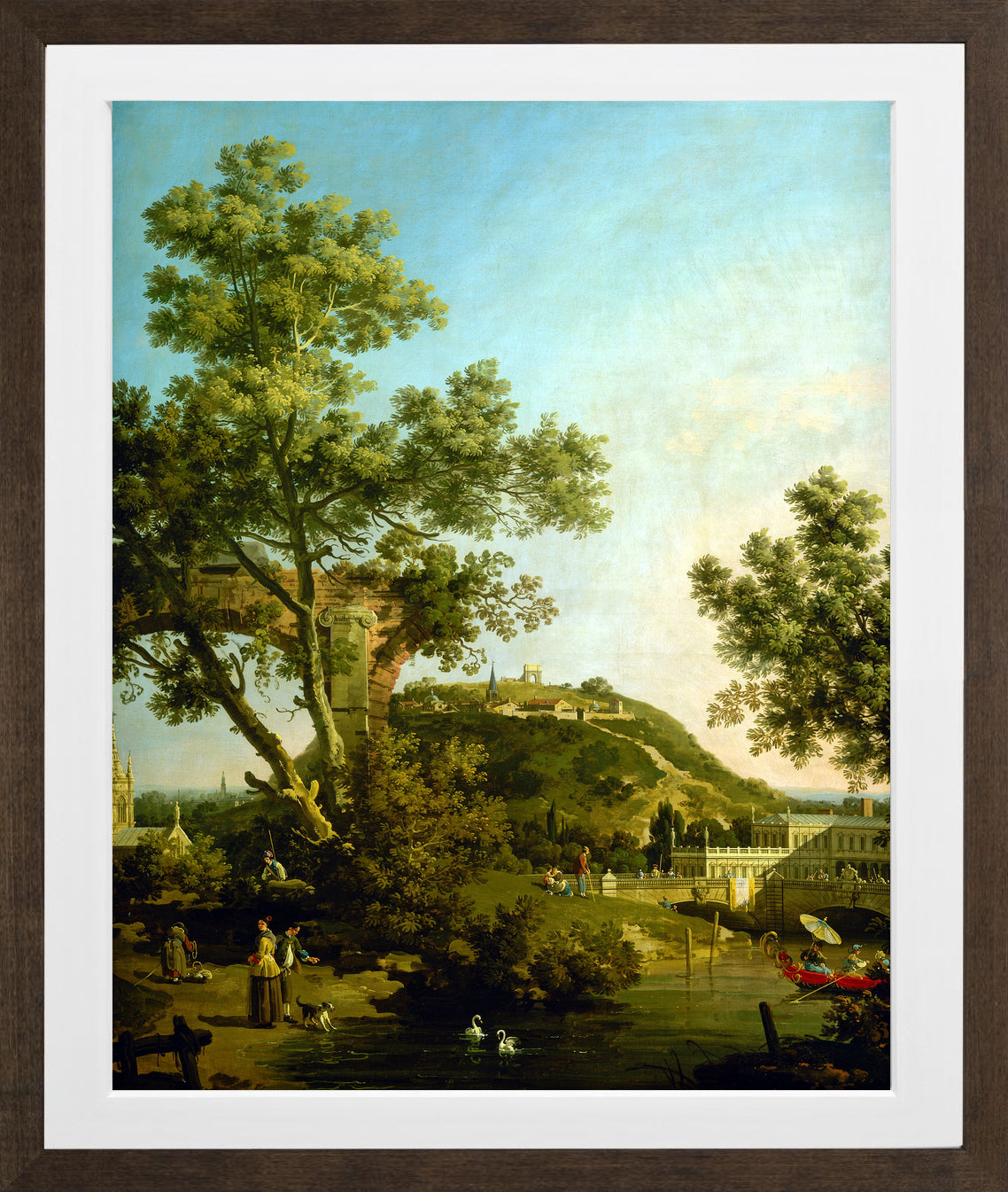Canaletto Print, English Landscape Capriccio with a Palace (c. 1754) — brown frame