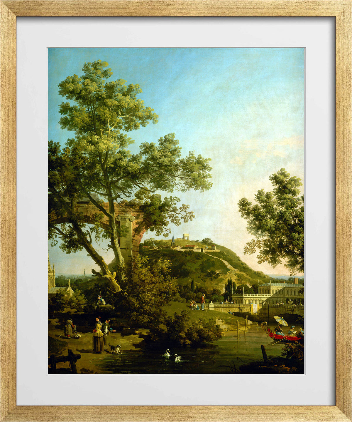 Canaletto Print, English Landscape Capriccio with a Palace (c. 1754) — gold frame